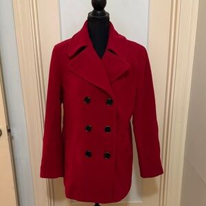 Women's Red Double-Breasted Peacoat